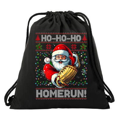 Merry Christmas Santa Playing Baseball For Ballplayers Drawstring Bag
