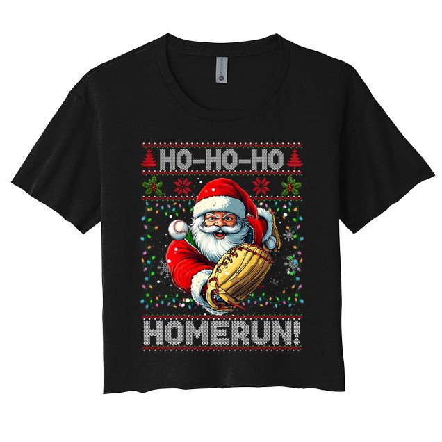 Merry Christmas Santa Playing Baseball For Ballplayers Women's Crop Top Tee