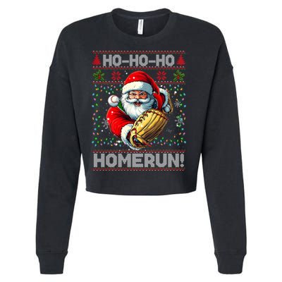 Merry Christmas Santa Playing Baseball For Ballplayers Cropped Pullover Crew