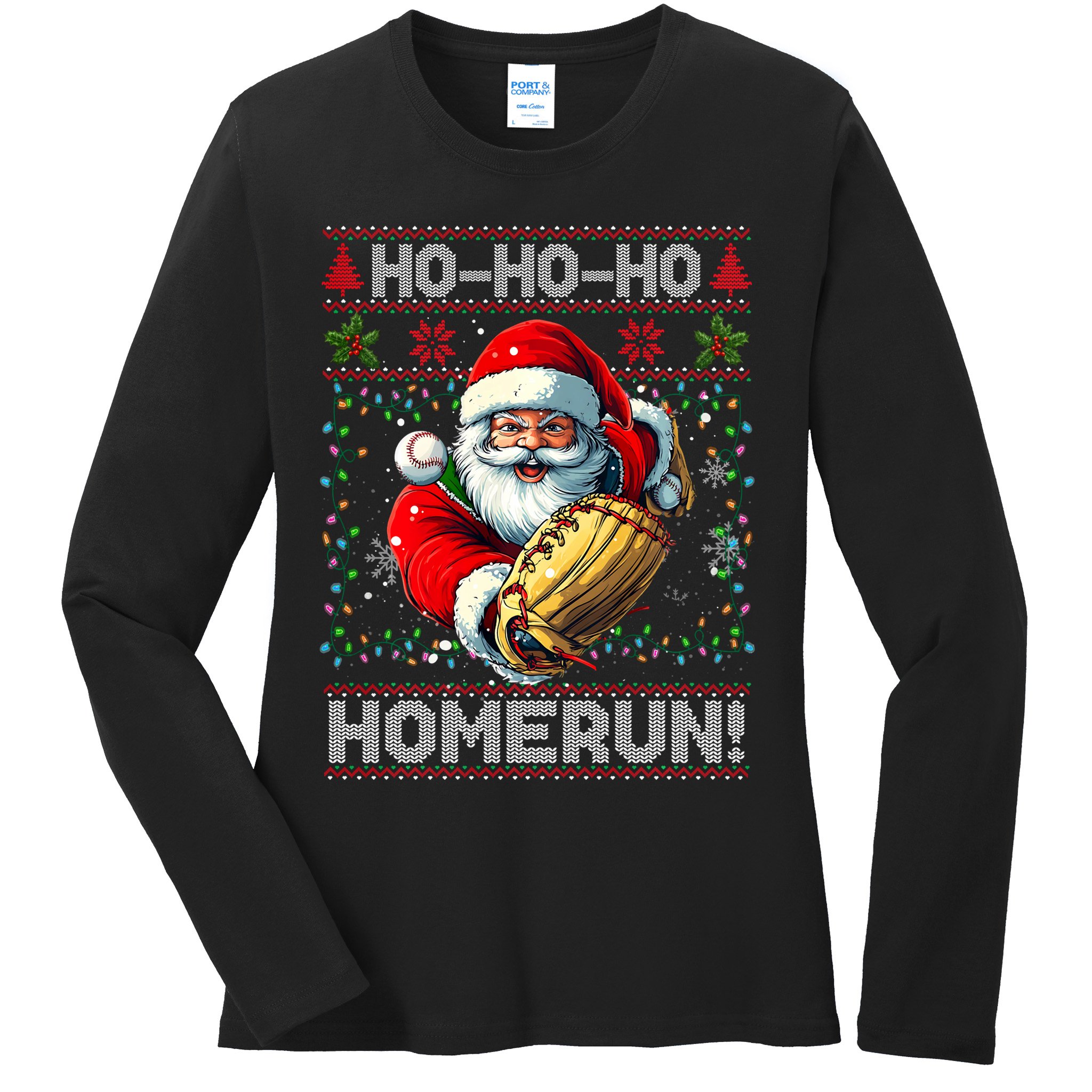 Merry Christmas Santa Playing Baseball For Ballplayers Ladies Long Sleeve Shirt