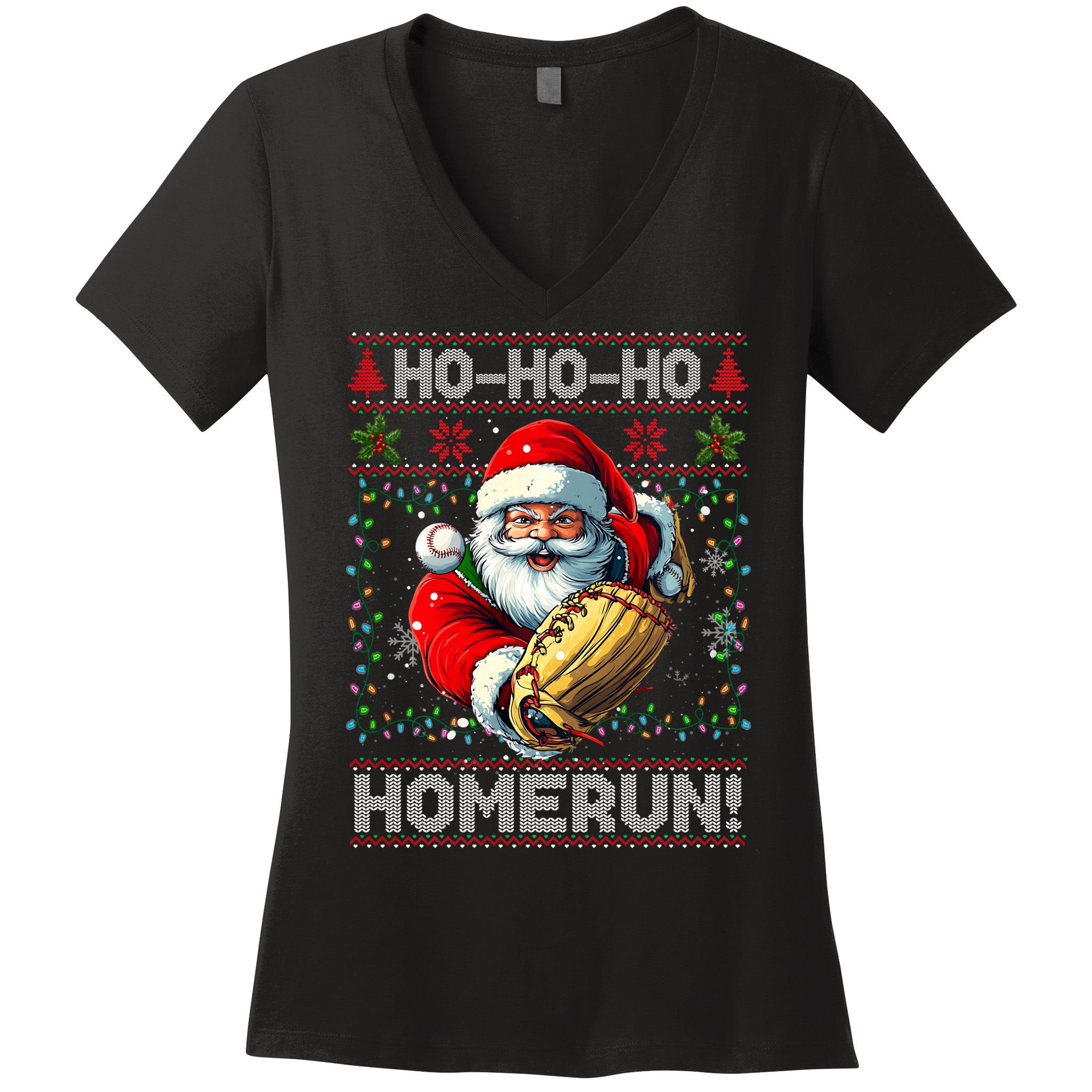 Merry Christmas Santa Playing Baseball For Ballplayers Women's V-Neck T-Shirt