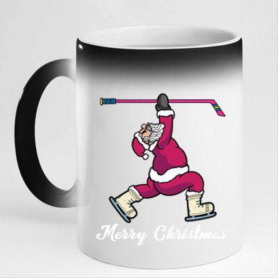 Merry Christmas Santa Ice Hockey Player Funny Hockey Game Gift 11oz Black Color Changing Mug