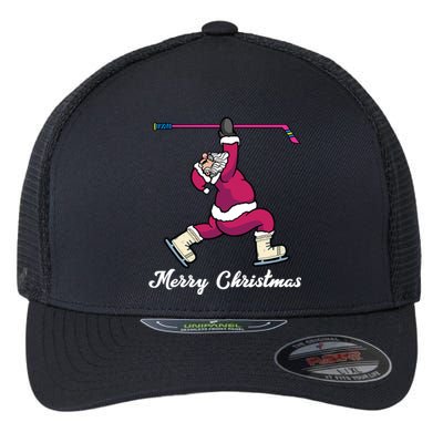 Merry Christmas Santa Ice Hockey Player Funny Hockey Game Gift Flexfit Unipanel Trucker Cap