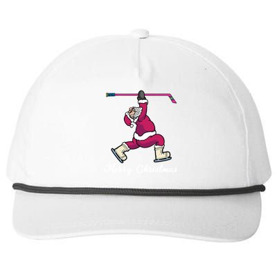 Merry Christmas Santa Ice Hockey Player Funny Hockey Game Gift Snapback Five-Panel Rope Hat