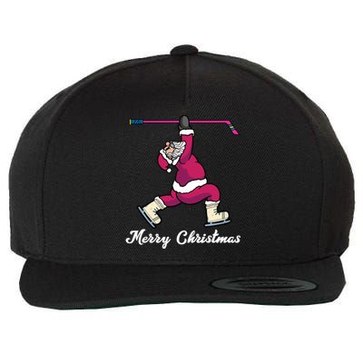 Merry Christmas Santa Ice Hockey Player Funny Hockey Game Gift Wool Snapback Cap