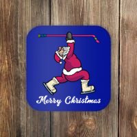 Merry Christmas Santa Ice Hockey Player Funny Hockey Game Gift Coaster