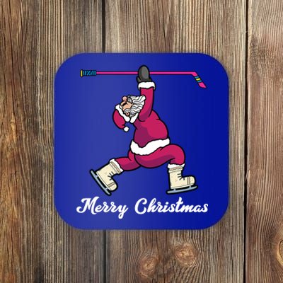 Merry Christmas Santa Ice Hockey Player Funny Hockey Game Gift Coaster