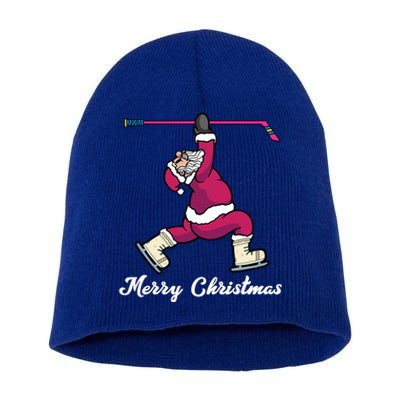 Merry Christmas Santa Ice Hockey Player Funny Hockey Game Gift Short Acrylic Beanie