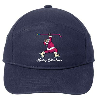 Merry Christmas Santa Ice Hockey Player Funny Hockey Game Gift 7-Panel Snapback Hat