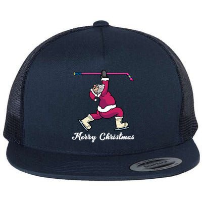 Merry Christmas Santa Ice Hockey Player Funny Hockey Game Gift Flat Bill Trucker Hat