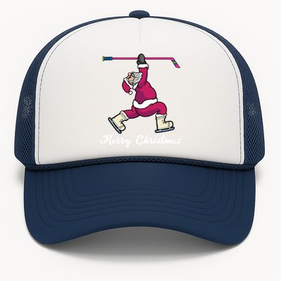 Merry Christmas Santa Ice Hockey Player Funny Hockey Game Gift Trucker Hat