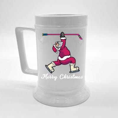 Merry Christmas Santa Ice Hockey Player Funny Hockey Game Gift Beer Stein