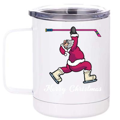 Merry Christmas Santa Ice Hockey Player Funny Hockey Game Gift 12 oz Stainless Steel Tumbler Cup