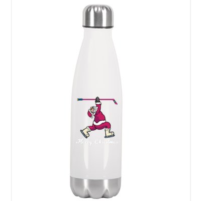 Merry Christmas Santa Ice Hockey Player Funny Hockey Game Gift Stainless Steel Insulated Water Bottle