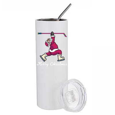 Merry Christmas Santa Ice Hockey Player Funny Hockey Game Gift Stainless Steel Tumbler