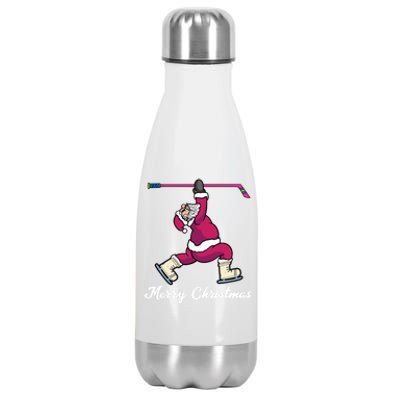 Merry Christmas Santa Ice Hockey Player Funny Hockey Game Gift Stainless Steel Insulated Water Bottle