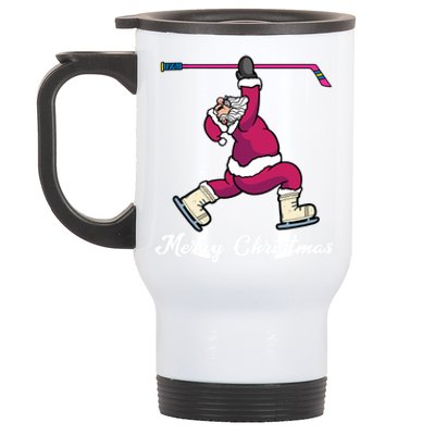 Merry Christmas Santa Ice Hockey Player Funny Hockey Game Gift Stainless Steel Travel Mug