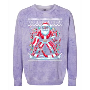 Merry Christmas Santa Hockey Goalie Ugly Christmas Sweater Colorblast Crewneck Sweatshirt