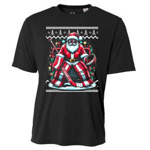 Merry Christmas Santa Hockey Goalie Ugly Christmas Sweater Cooling Performance Crew T-Shirt