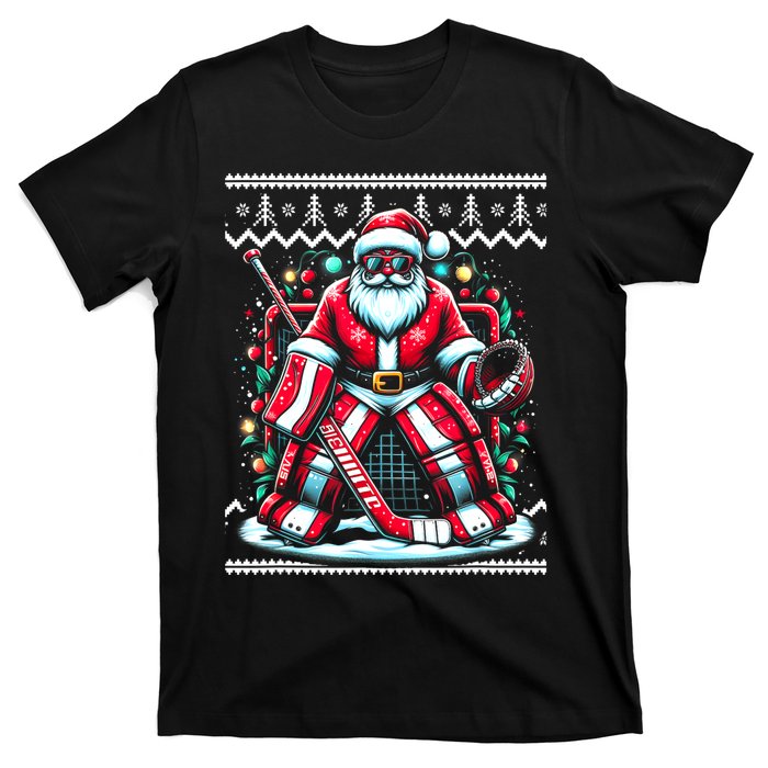 Merry Christmas Santa Hockey Goalie Ugly Christmas Sweater T-Shirt