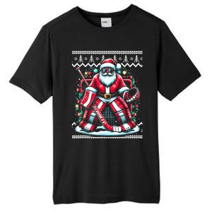 Merry Christmas Santa Hockey Goalie Ugly Christmas Sweater Tall Fusion ChromaSoft Performance T-Shirt