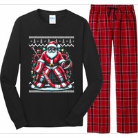 Merry Christmas Santa Hockey Goalie Ugly Christmas Sweater Long Sleeve Pajama Set