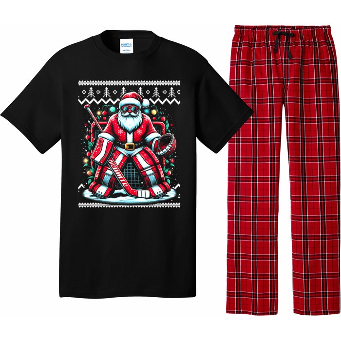 Merry Christmas Santa Hockey Goalie Ugly Christmas Sweater Pajama Set