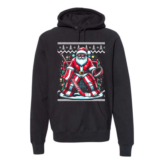 Merry Christmas Santa Hockey Goalie Ugly Christmas Sweater Premium Hoodie