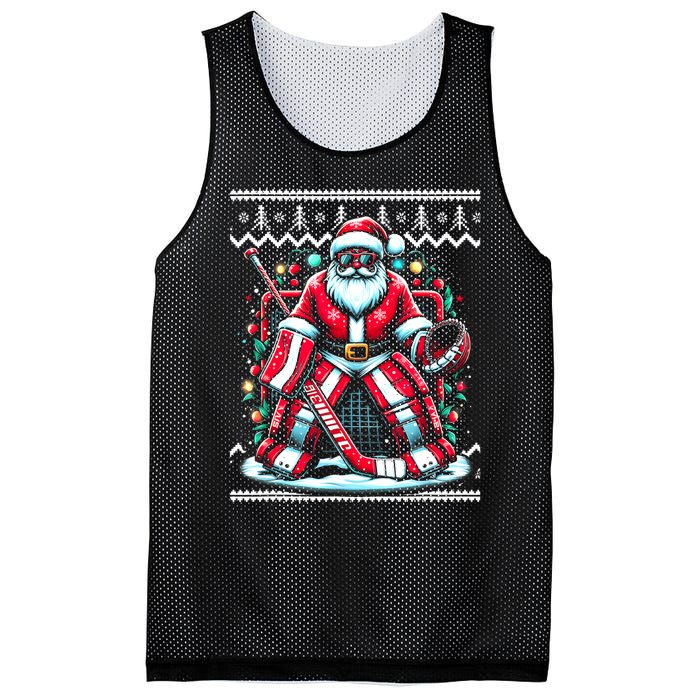 Merry Christmas Santa Hockey Goalie Ugly Christmas Sweater Mesh Reversible Basketball Jersey Tank