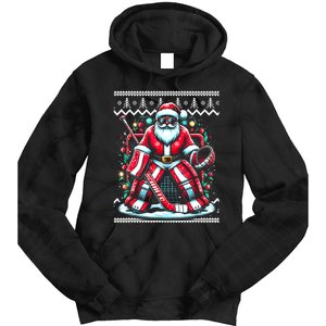 Merry Christmas Santa Hockey Goalie Ugly Christmas Sweater Tie Dye Hoodie