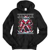 Merry Christmas Santa Hockey Goalie Ugly Christmas Sweater Tie Dye Hoodie