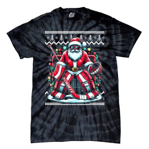 Merry Christmas Santa Hockey Goalie Ugly Christmas Sweater Tie-Dye T-Shirt