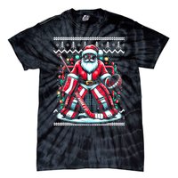 Merry Christmas Santa Hockey Goalie Ugly Christmas Sweater Tie-Dye T-Shirt