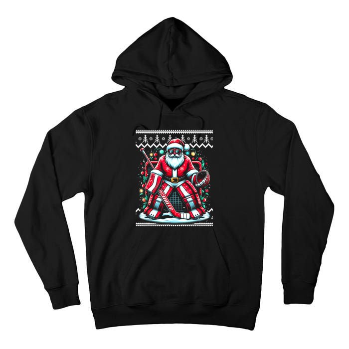 Merry Christmas Santa Hockey Goalie Ugly Christmas Sweater Tall Hoodie