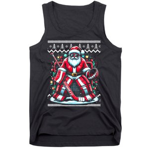 Merry Christmas Santa Hockey Goalie Ugly Christmas Sweater Tank Top