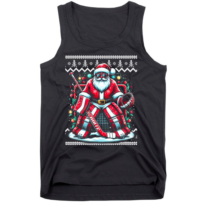 Merry Christmas Santa Hockey Goalie Ugly Christmas Sweater Tank Top