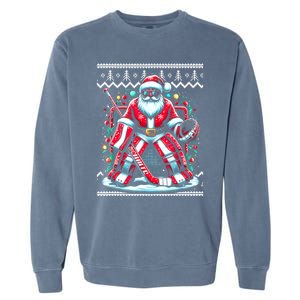 Merry Christmas Santa Hockey Goalie Ugly Christmas Sweater Garment-Dyed Sweatshirt