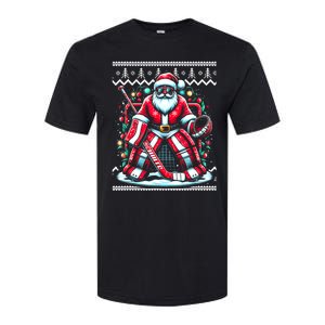 Merry Christmas Santa Hockey Goalie Ugly Christmas Sweater Softstyle CVC T-Shirt