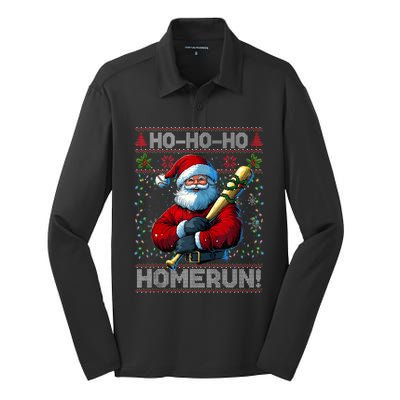 Merry Christmas Santa Playing Baseball For Ballplayers Silk Touch Performance Long Sleeve Polo