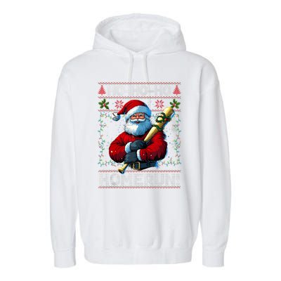 Merry Christmas Santa Playing Baseball For Ballplayers Garment-Dyed Fleece Hoodie