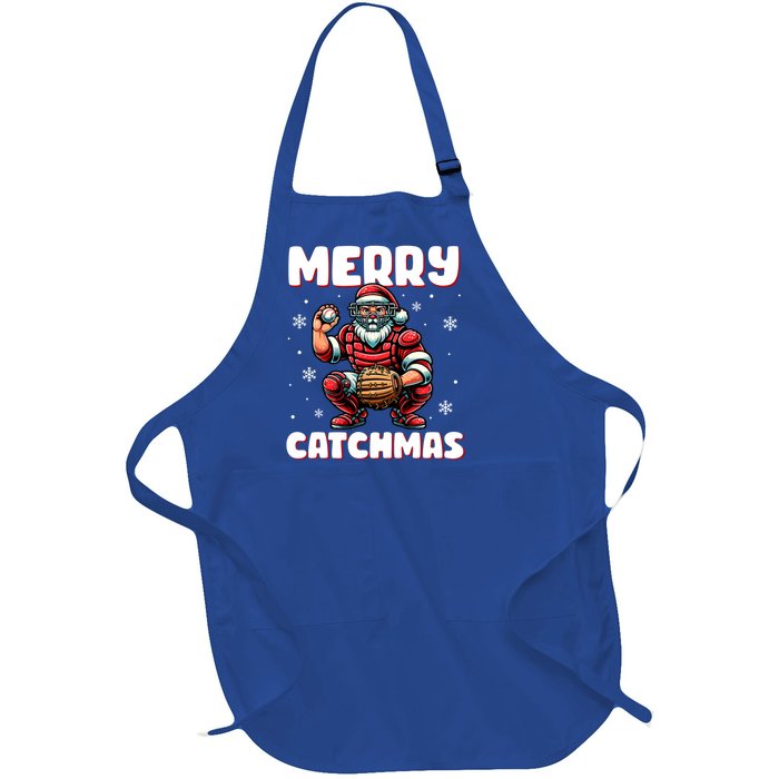 Merry Catchmas Santa Claus Baseball Catcher Xmas Christmas Gift Full-Length Apron With Pockets