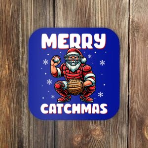 Merry Catchmas Santa Claus Baseball Catcher Xmas Christmas Gift Coaster