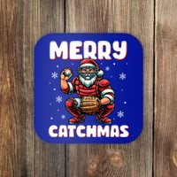 Merry Catchmas Santa Claus Baseball Catcher Xmas Christmas Gift Coaster