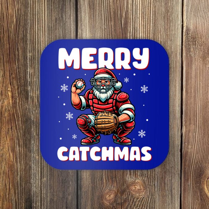 Merry Catchmas Santa Claus Baseball Catcher Xmas Christmas Gift Coaster