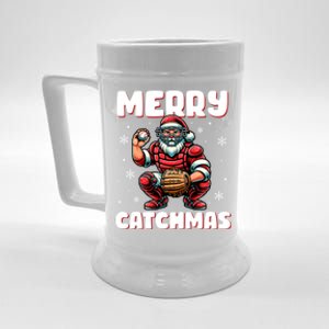 Merry Catchmas Santa Claus Baseball Catcher Xmas Christmas Gift Beer Stein