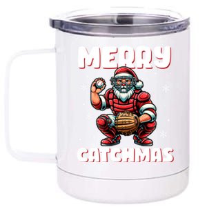 Merry Catchmas Santa Claus Baseball Catcher Xmas Christmas Gift 12 oz Stainless Steel Tumbler Cup