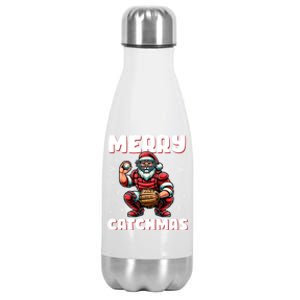 Merry Catchmas Santa Claus Baseball Catcher Xmas Christmas Gift Stainless Steel Insulated Water Bottle