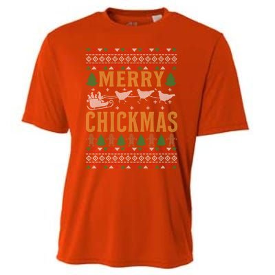 Merry Chickmas Santa Sleigh Chicken Funny Christmas Gift Funny Gift Cooling Performance Crew T-Shirt