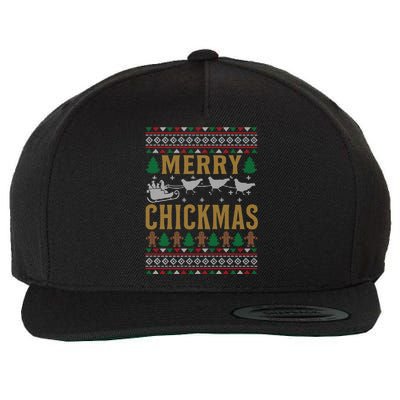 Merry Chickmas Santa Sleigh Chicken Funny Christmas Gift Funny Gift Wool Snapback Cap