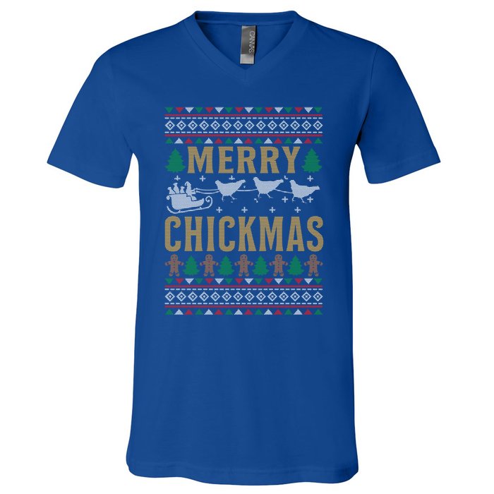 Merry Chickmas Santa Sleigh Chicken Funny Christmas Gift Funny Gift V-Neck T-Shirt